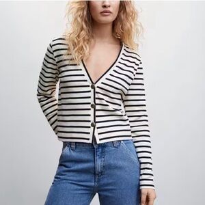 Mango Black and White Striped Cardigan
